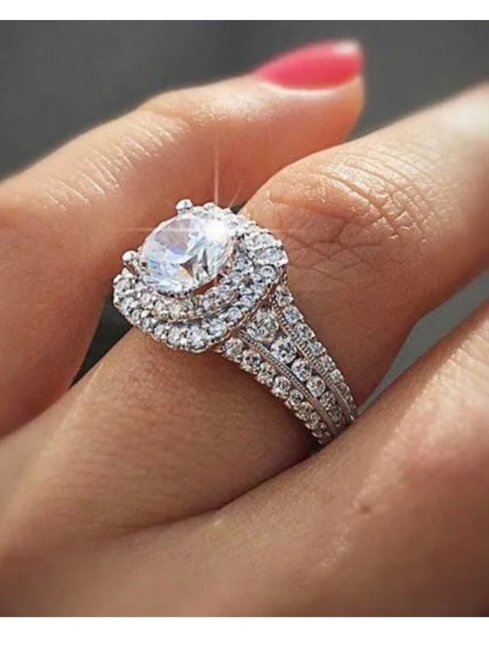 Round Diamond Square Halo sterling silver engagement ring size 7 new in box